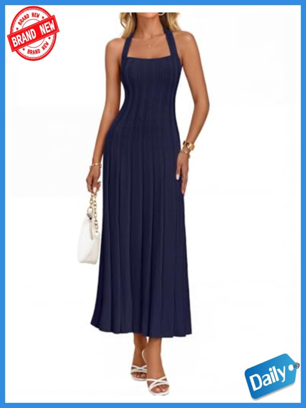 Women's Ribbed Knit Bodycon Midi Sweater Dress Halter Backless Stretchy